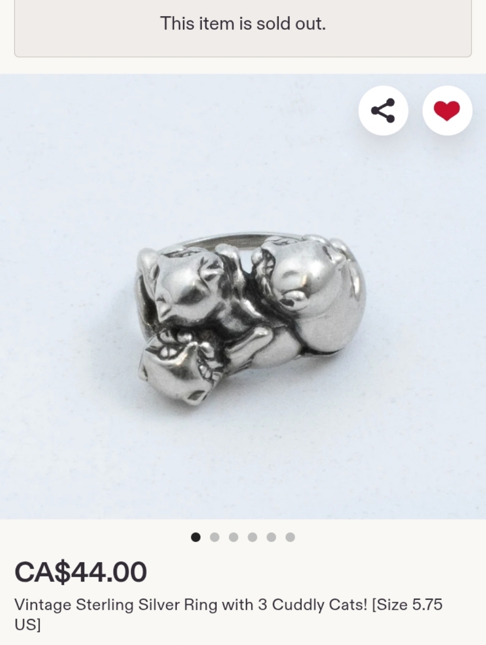 Cute Vintage Ring with 3 cuddly kitties sterling silver - Picture 4 of 7